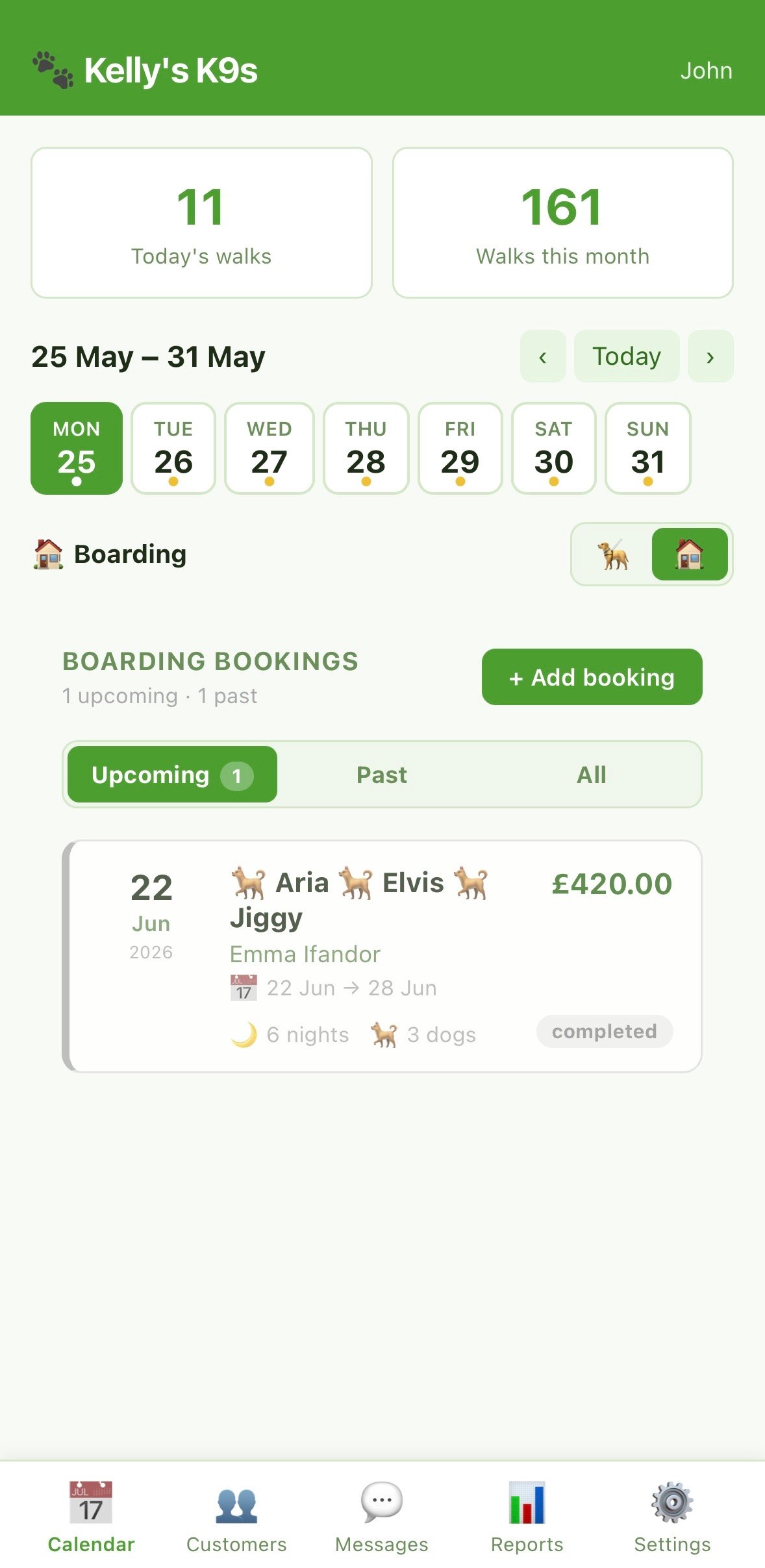 Boarding bookings